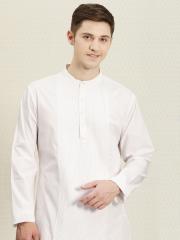 House of Pataudi Men White Solid Straight Kurta