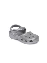 Crocs Girls Silver-Toned Solid Clogs