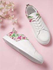 DressBerry Women White & Pink Printed Sneakers