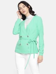 Vero Moda Women Green Solid Tailored Jacket