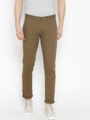 Blackberrys Men Olive Brown Slim Fit Solid Regular Trousers