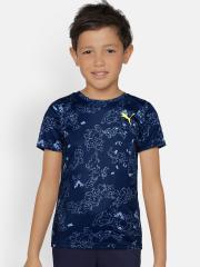 Puma Boys Navy Blue Active Sports PES AOP Printed Round Neck T-shirt