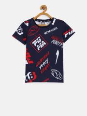 Puma Boys Navy Blue Printed Alpha Graphic AOP Round Neck T-shirt