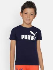 Puma Boys Navy Blue Printed Round Neck T-shirt