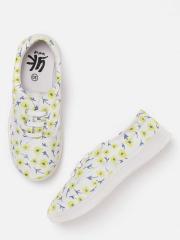 YK Girls White & Yellow Printed Sneakers