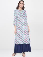 Global Desi Women Blue Printed Straight Kurta