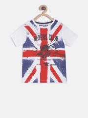 Flying Machine Boys White Printed Round Neck T-shirt