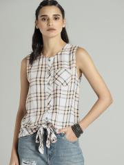 Roadster Women Off-White Checked Shirt Style Top