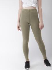 FOREVER 21 Women Olive Green Solid Leggings