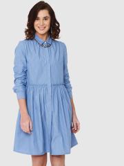 Vero Moda Women Blue Striped Shirt Dress