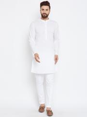 See Designs Men White Solid Kurta with Trousers