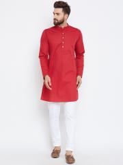 See Designs Men Red Solid Kurta with Trousers