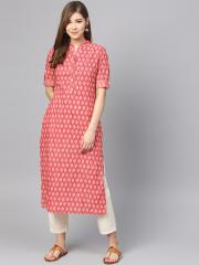 Varanga Women Pink Printed Straight Kurta