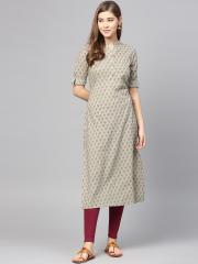 Varanga Women Grey Printed Straight Kurta