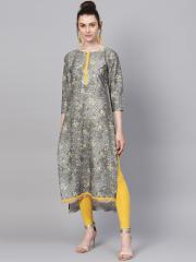 Ahalyaa Women Grey Printed Straight Kurta