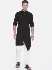 Freehand Men Black Solid Straight Kurta