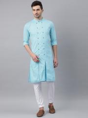 Freehand Men Blue Solid Straight Kurta