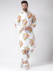 Hangup Men White Printed Kurta with Pyjamas