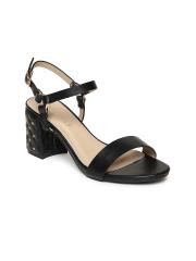 Addons Women Black Solid Heeled Sandals