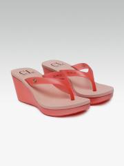 Carlton London Women Pink Solid Wedge Sandals