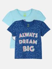 YK Disney Infant Girls Pack Of 2 Blue Printed Round Neck T-shirts