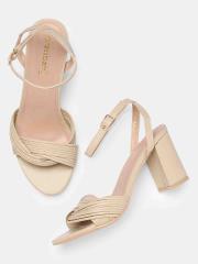 DressBerry Women Beige Solid Heeled Sandals