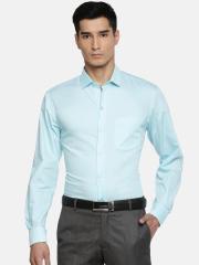 John Players Men Blue Slim Fit Self Design Formal Shirt