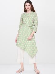 Global Desi Women Green & Pink Printed Tunic