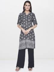 Global Desi Women Black & White Printed Tunic