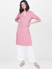 Global Desi Women Pink & Grey Printed Tunic