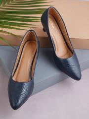 Get Glamr Women Navy Blue Textured Pumps