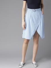 Moda Rapido Women Blue Solid Wrap Skirt