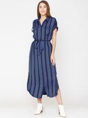 Vero Moda Women Blue Striped Shirt Dress