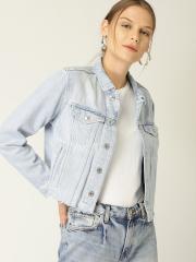 MANGO Women Blue Solid Denim Jacket