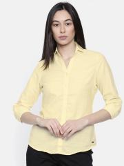 Park Avenue Women Yellow Solid Casual Shirt