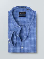 INVICTUS Men Blue & White Slim Fit Checked Pure Linen Formal Shirt