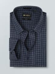 INVICTUS Men Blue Slim Fit Checked Pure Linen Formal Shirt