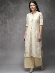 Anouk Women Cream-Coloured Printed Kurta with Palazzos