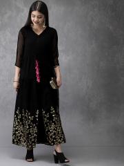 Anouk Women Black Printed Kurta with Trousers