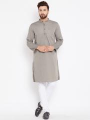 even Men Grey Solid Straight Kurta