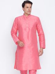 VASTRAMAY Men Pink Solid Straight Kurta