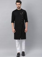 Freehand Men Black Solid Straight Kurta