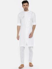 Freehand Men White Solid Straight Kurta