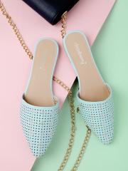 DressBerry Women Blue Textured Mules