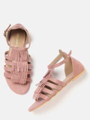 DressBerry Women Pink Solid Open Toe Flats