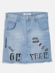 Palm Tree Girls Blue Printed Denim Skirt