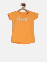 Palm Tree Girls Orange Printed Round Neck T-shirt