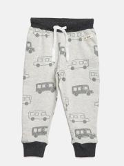 Gini and Jony Boys Grey Melange Printed Joggers