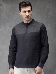 Anouk Men Black Striped Straight Kurta