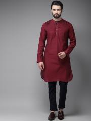 Anouk Men Maroon Solid Straight Kurta